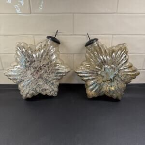 2 Large 10” Vintage Hand Blown Molded Mercury Glass Kugel Star Ornaments
